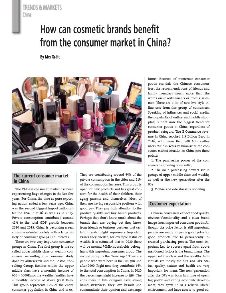 How can cosmetic brands benefit from the Chinese market?